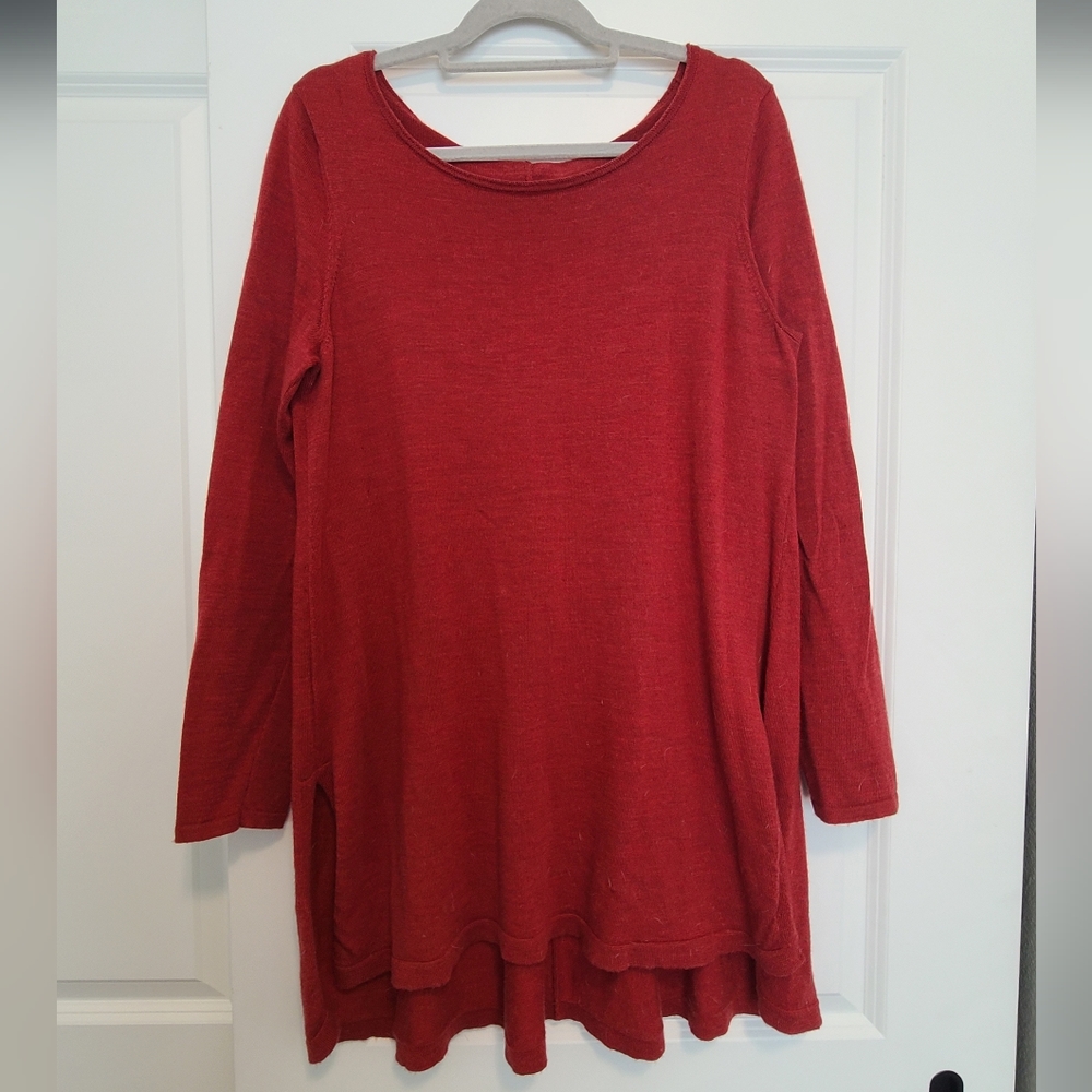 Eileen Fisher 100% Merino Wool Tunic Dress in Red, Sz Large